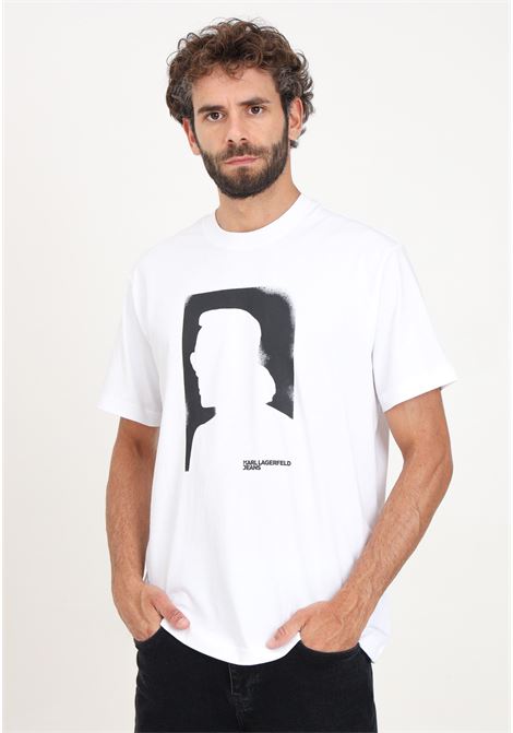 T-shirt a manica corta bianca da uomo con stampa ritratto KARL LAGERFELD | KL245D1709J109
